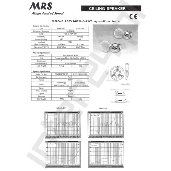 GŁOŚNIK SUFITOWY PA MRS-3-20T 6W 24CM 100V-100617