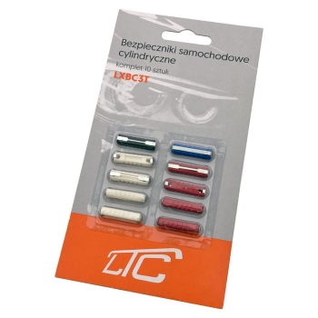 BEZPIECZNIK SAMOCHODOWY CYLINDRYCZNY MIX 10 SZTUK