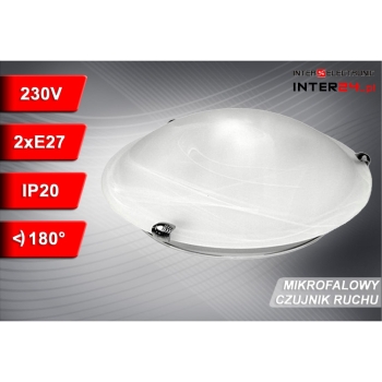 PLAFON 2xE27 Z MIKROFALOWYM CZUJNIKIEM RUCHU SZKLANY KLOSZ-113054