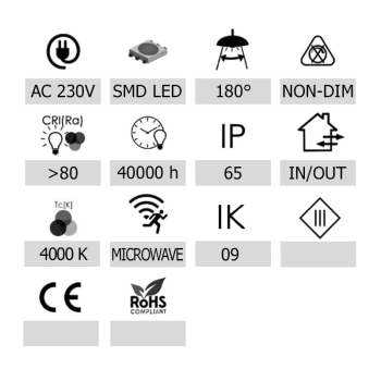 PLAFON LED JAREN 24W 4000K IP65 IK09 280x280MM CZUJNIK RUCHU MW-113141