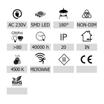 PLAFON LED KYRK 12W 4500K IP20 Ø255MM MW CZUJNIK RUCHU KORYTARZ-113212