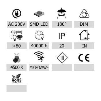 PLAFON LED KYRK 12W 4500K IP20 Ø255MM MW CZUJNIK RUCHU Z PILOTEM-113221