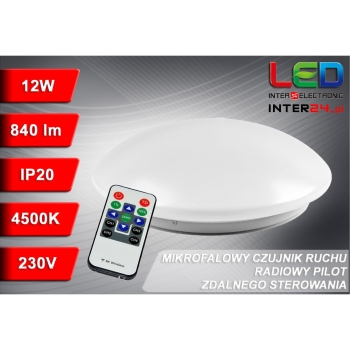 PLAFON LED KYRK 12W 4500K IP20 Ø255MM MW CZUJNIK RUCHU Z PILOTEM-113222