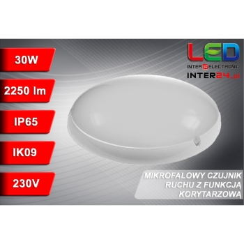 Plafon led Mari 30W 4000K IP65 IK08 Ø340mm z mikrofalowym czujnikiem ruchu oraz funkcją korytarzową-113267
