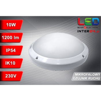 Plafon led Prestin 10W 6500K IP54 IK10 Ø250mm z mikrofalowym czujnikiem ruchu-113298