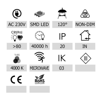 Plafon led Rava 38W 4000K IP20 IK03 410x410mm z mikrofalowym czujnikiem ruchu-113336