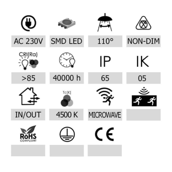 Plafon led Rigby 16W 4500K IP65 IK05 300x300mm z mikrofalowym czujnikiem ruchu z funkcją korytarzową-113346