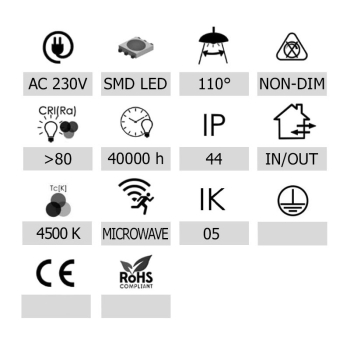 Plafon led Spere 16W 4500K IP44 IK05 Ø280mm z mikrofalowym czujnikiem ruchu-113352