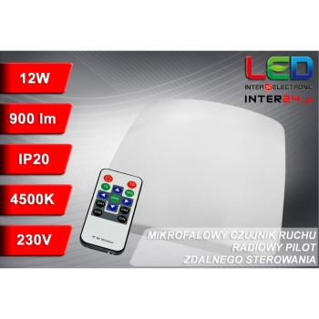 Plafon led Tiler 12W 4500K IP20 272x272mm z mikrofalowym czujnikiem ruchu z pilotem-113443