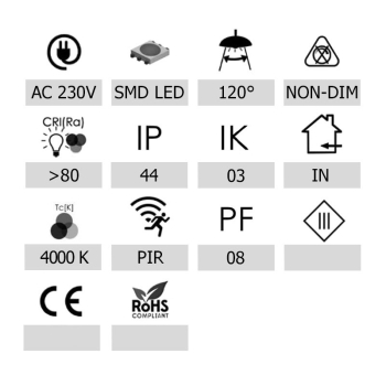 Plafon led Tudur 15W 4000K IP44 IK03 Ø250mm z czujnikiem ruchu PIR-113454