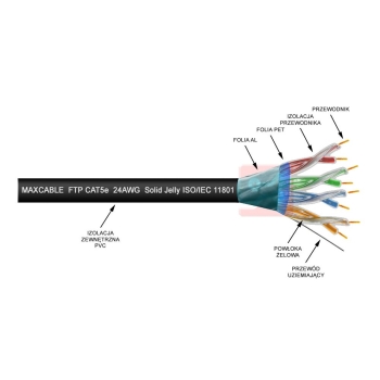 Przewód FTP5e drut CCA + żel 305m czarny MAXCABLE-113609