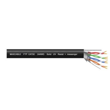Przewód FTP5e drut Cu UV + linka nośna 305m czarny MAXCABLE