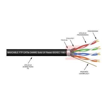 Przewód FTP5e drut Cu UV 305m czarny MAXCABLE-113643