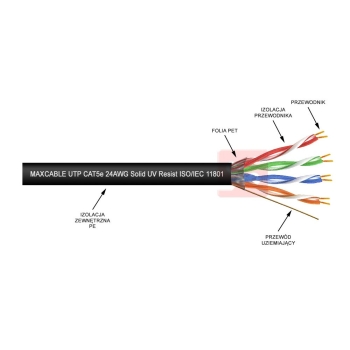 Przewód UTP5e drut CCA UV 305m czarny MAXCABLE-113727