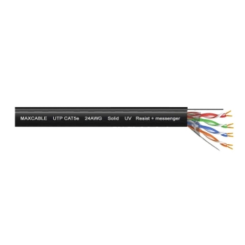 Przewód UTP5e drut Cu UV + linka nośna 500m czarny MAXCABLE