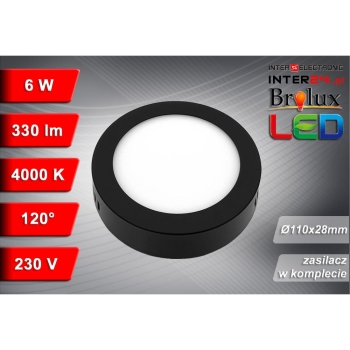PANEL LED NATYNKOWY GERRIT 6W 4000K Ø110x28MM 230V CZARNY-116304