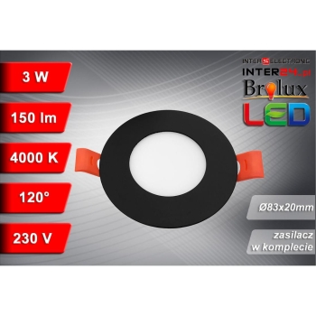 PANEL LED PODTYNKOWY GERD 3W 4000K Ø83x20MM 230V CZARNY-116331