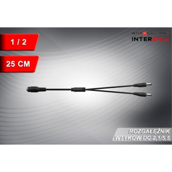 ROZGAŁĘŹNIK ZASILANIA DC 1 GNIAZDO / 2 WTYKI DC 2,1/5,5MM 25CM-116395