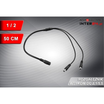 ROZGAŁĘŹNIK ZASILANIA DC 1 GNIAZDO / 2 WTYKI DC 2,1/5,5MM 50CM-116396