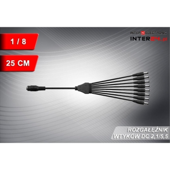 ROZGAŁĘŹNIK ZASILANIA DC 1 GNIAZDO / 8 WTYKÓW DC 2,1/5,5MM 25CM-116400