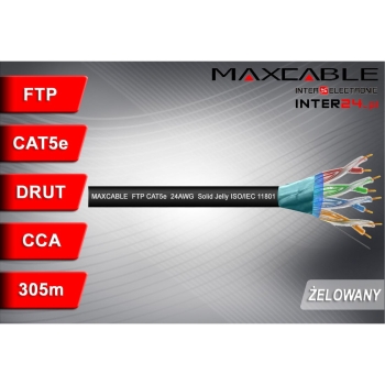 Przewód FTP5e drut CCA + żel 305m czarny MAXCABLE-117568