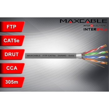 Przewód FTP5e drut CCA ekranowany 305m szary MAXCABLE-117569