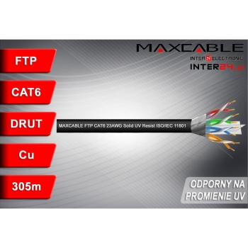 Przewód FTP6 drut Cu UV 305m czarny MAXCABLE-117582