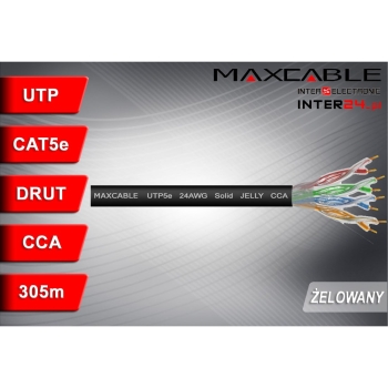 Przewód UTP5e drut CCA + żel 305m czarny MAXCABLE-117589