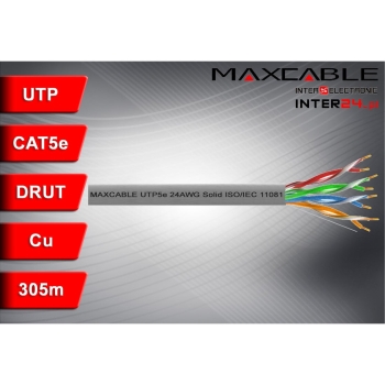 Przewód UTP5e drut Cu 305m szary MAXCABLE-117604