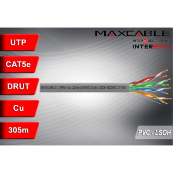Przewód UTP5e drut Cu LSOH ISO/IEC 305m szary MAXCABLE-117606