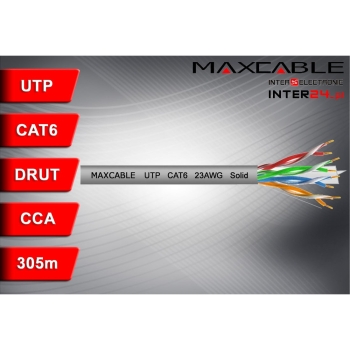 Przewód UTP6 drut CCA 305m szary MAXCABLE-117618