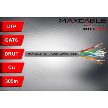 Przewód UTP6 drut Cu 305m szary MAXCABLE-117623